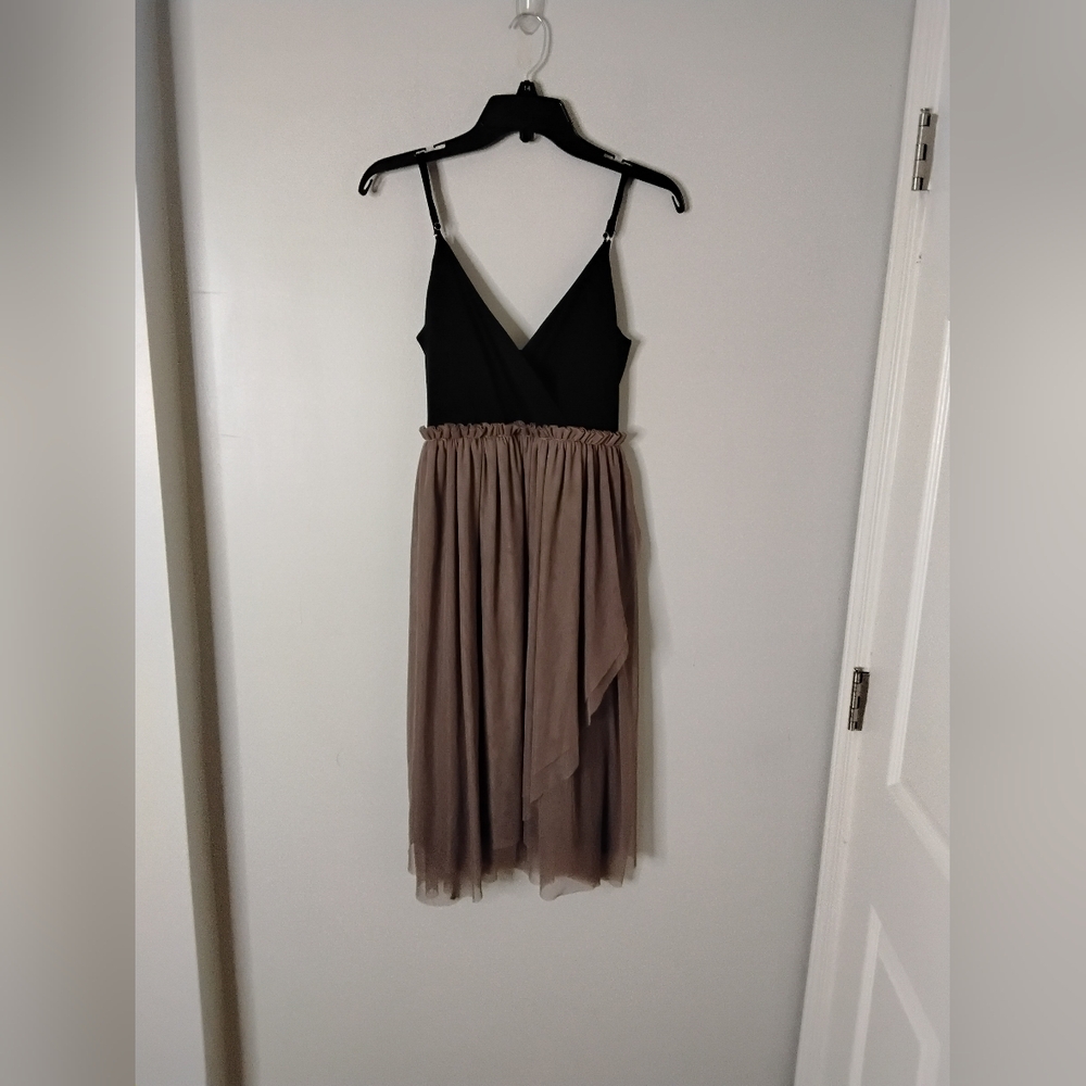 Leith Black & Taupe Asymmetrical Slip Dress